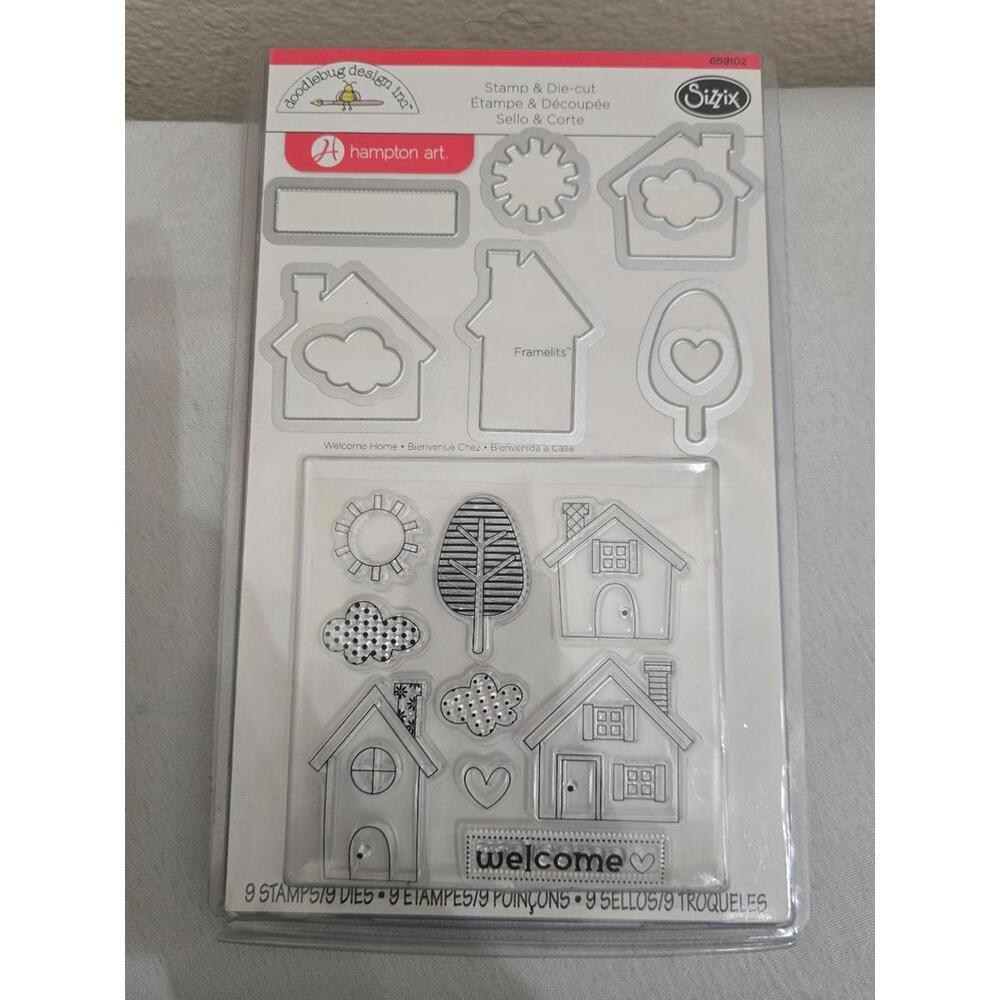 Sizzix Framelits Dies with Clear Stamps by Doodlebug, Welcome Home, 9-Pack